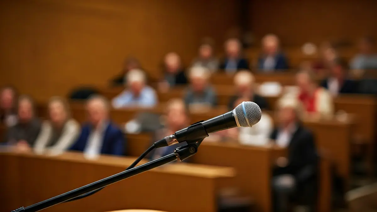Generic image of a microphone on a university podium, symbolizing an academic appointment or speech.