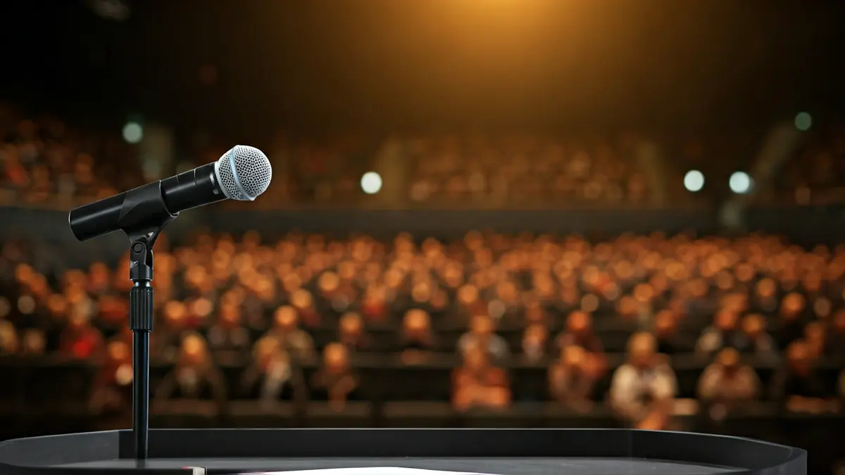 Imagen genérica de un micrófono en un podio en un evento público.