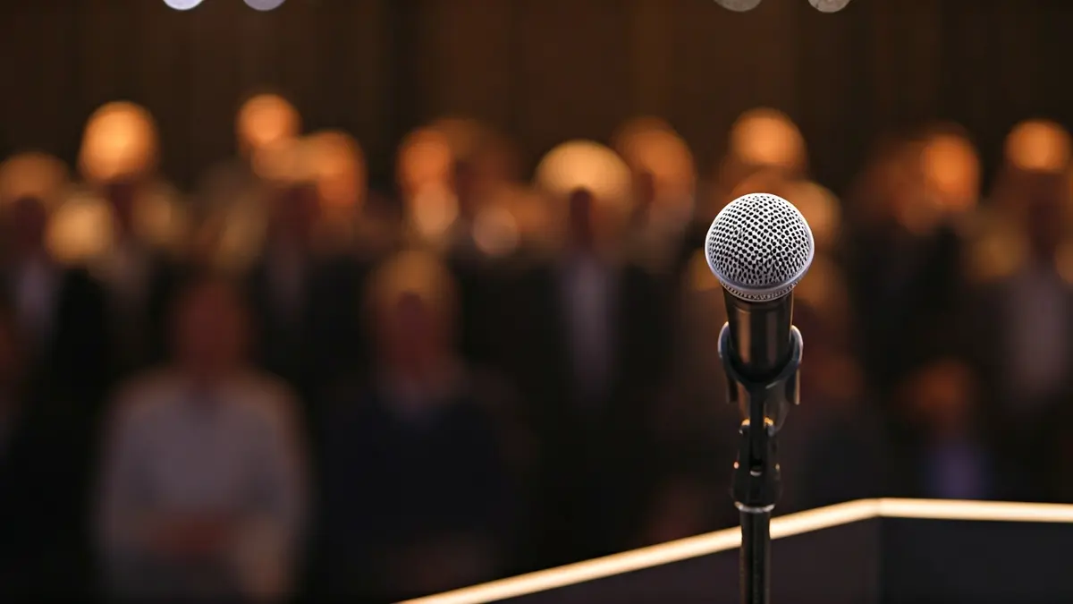 Imatge genèrica d'un micròfon en un faristol durant un acte formal.