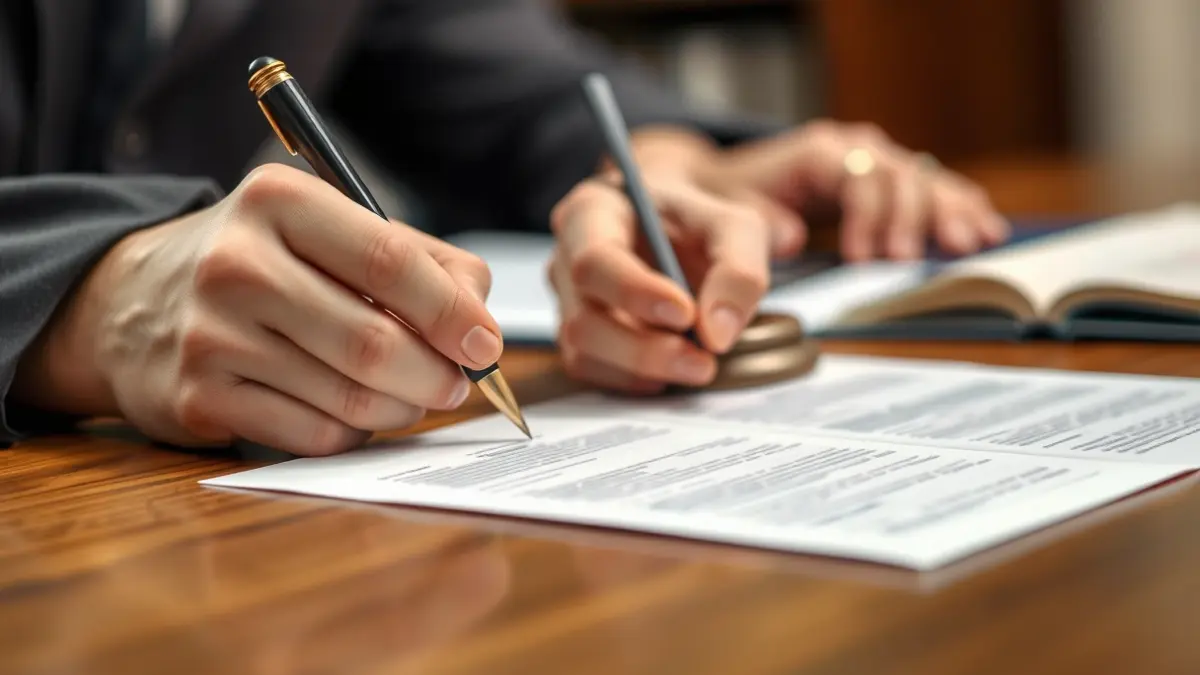 Imatge genèrica de mans signant documents oficials en un despatx.