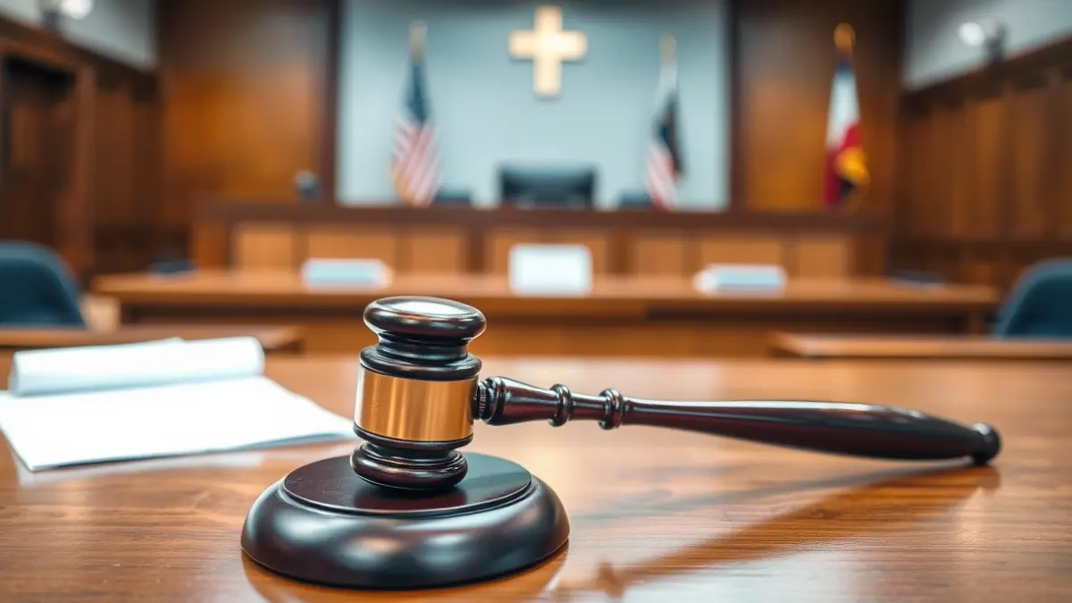 Imatge genèrica d'un martell de jutge sobre una taula de fusta en una sala de justícia.