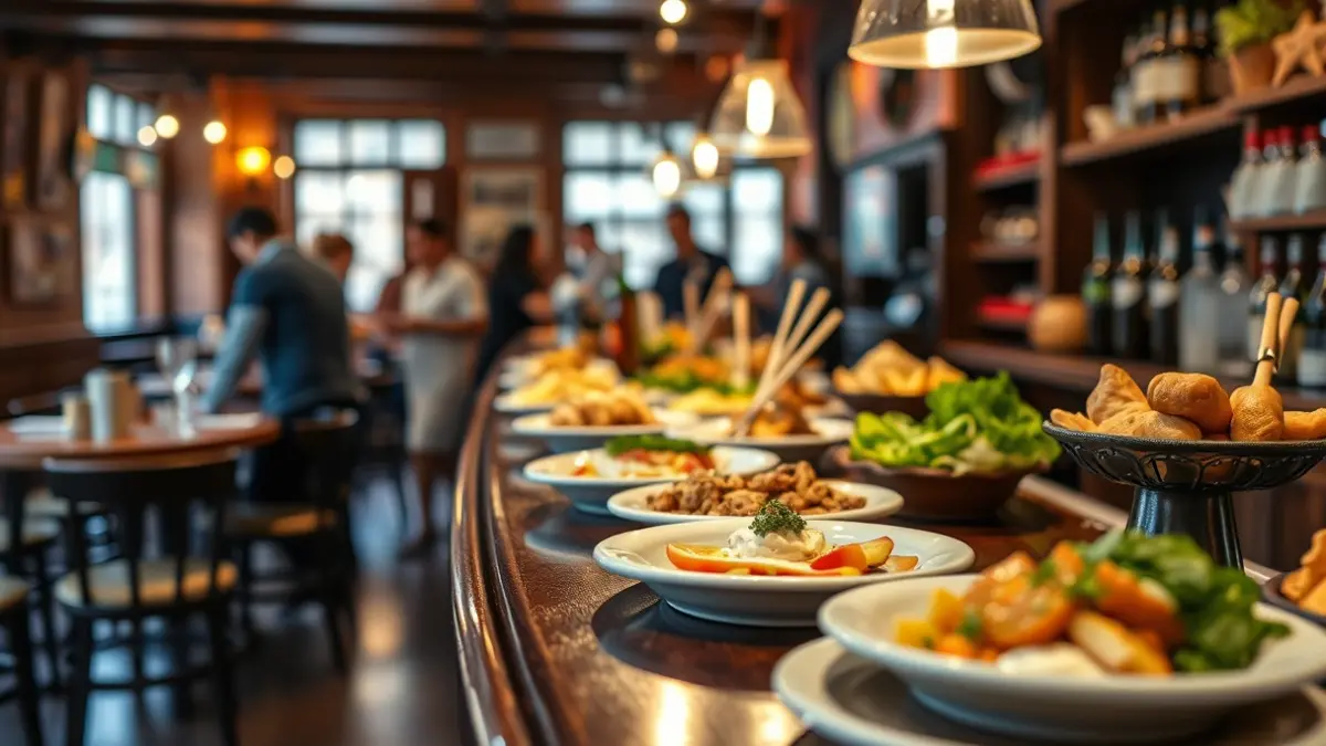 Imatge genèrica d'una barra de tapes amb diversos plats de menjar.