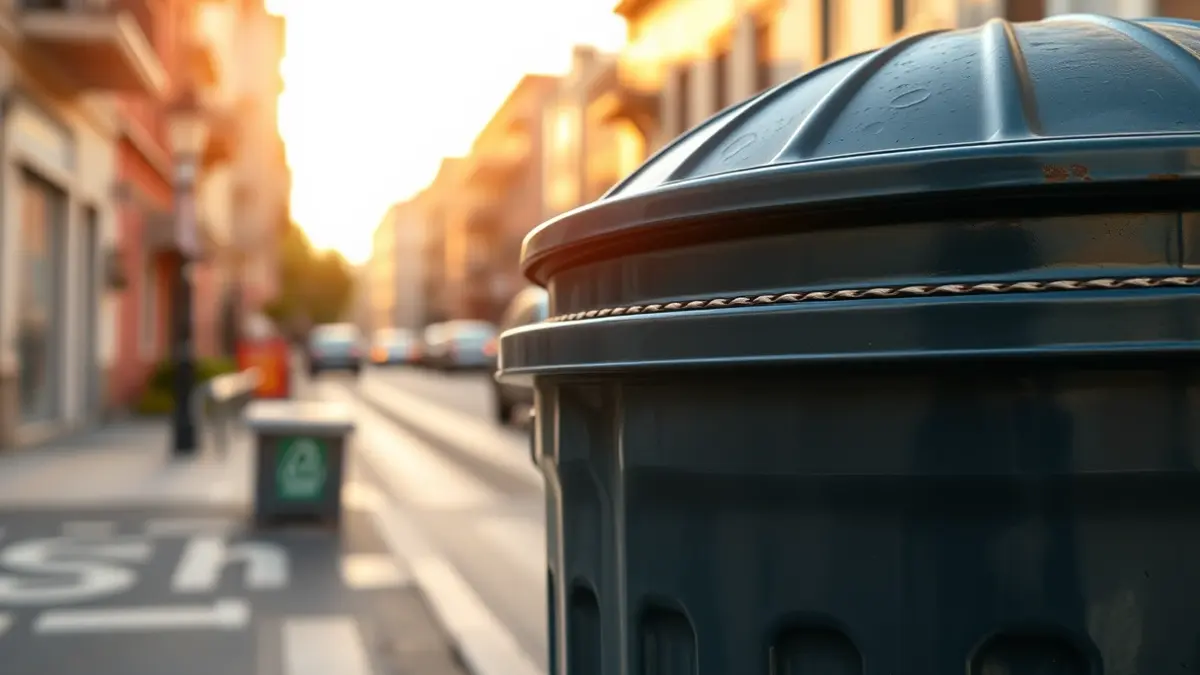 Generic image of an urban waste bin in a Mediterranean neighborhood.