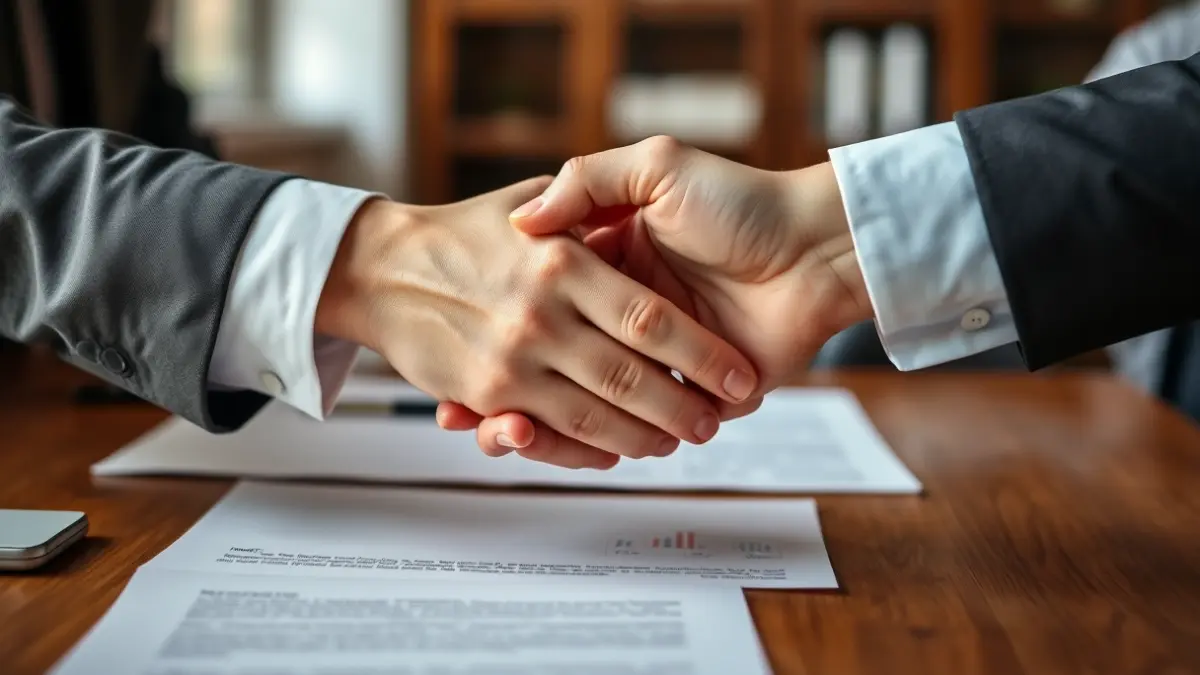 Imatge genèrica de dos mans encaixant-se sobre un escrit, simbolitzant acords empresarials.