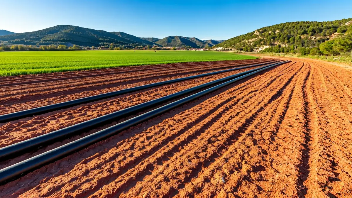Imatge genèrica de canonades de reg en un camp, simbolitzant obres hidràuliques.