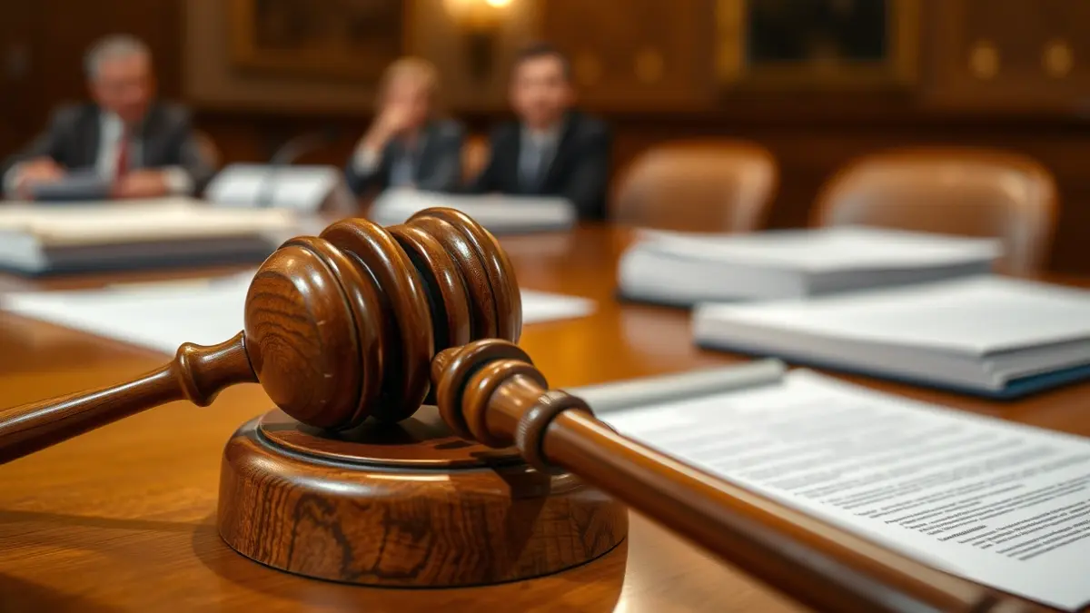 Imagen genérica de un mazo de juez sobre una mesa en una sala de reuniones.