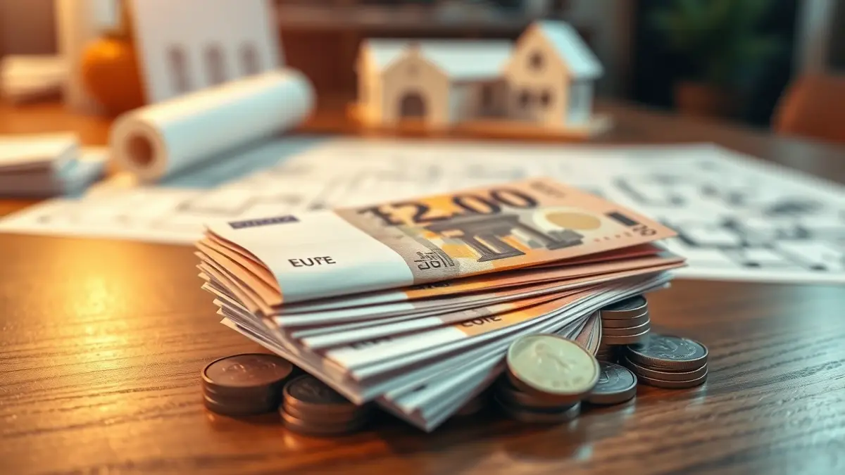 Generic image of money and blueprints, representing high-end real estate investment.