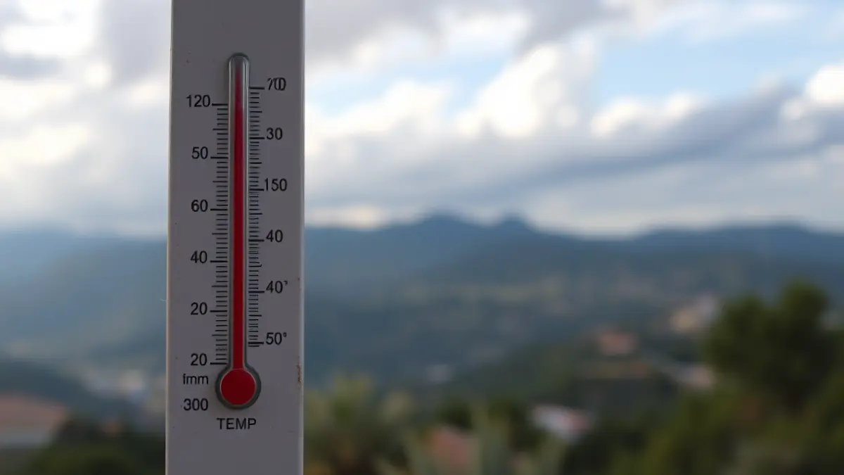 Imagen genérica de un termómetro que marca un descenso de la temperatura, con un fondo difuminado de cambio de tiempo.