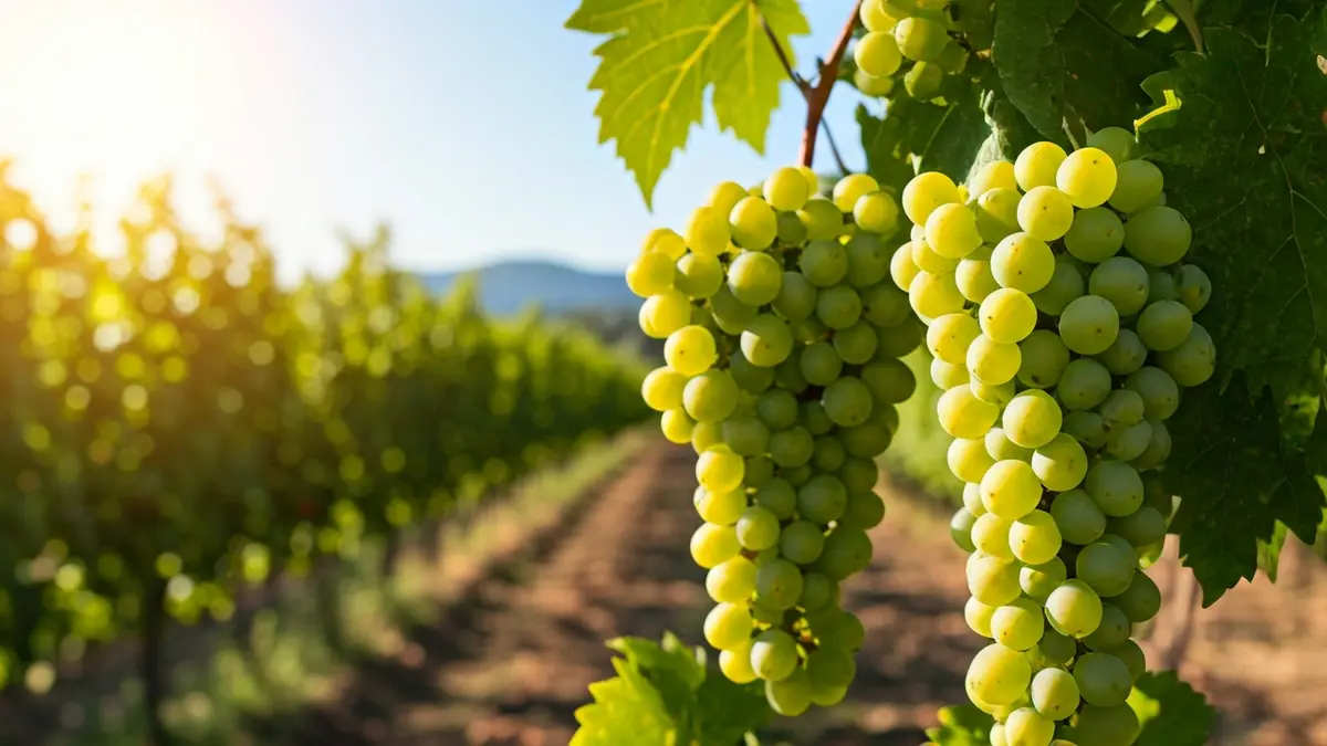 Imatge genèrica de raïm verd en una vinya, simbolitzant la collita en verd.