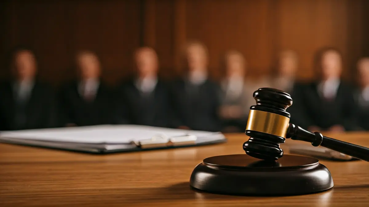 Imagen genérica de un mazo de juez sobre una mesa con documentos legales.