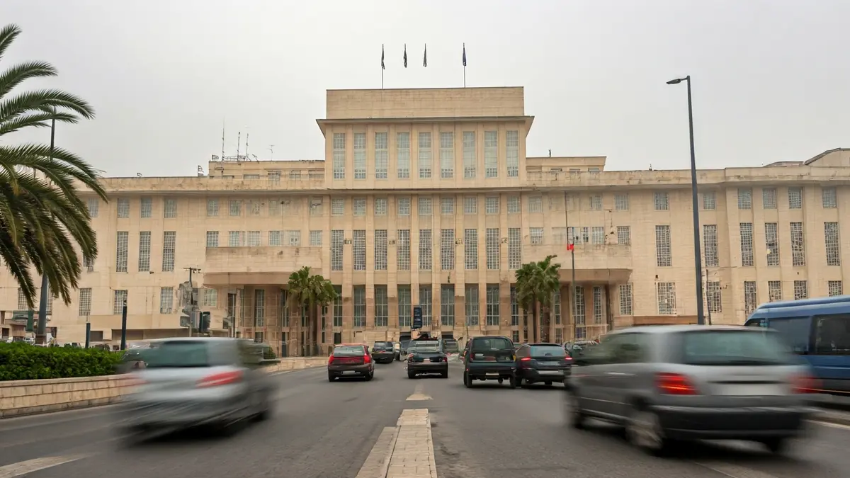 Imatge d'una escola en una ciutat mediterrània amb trànsit borrós, suggerint contaminació de l'aire.