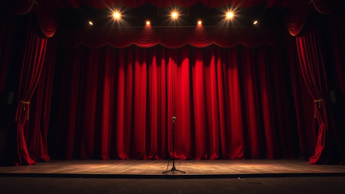 Imatge genèrica d'un escenari de teatre amb cortines de vellut roig i focus.