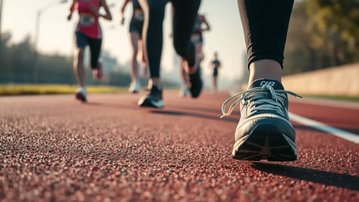 Imagen genérica de zapatillas de correr en una pista de atletismo.