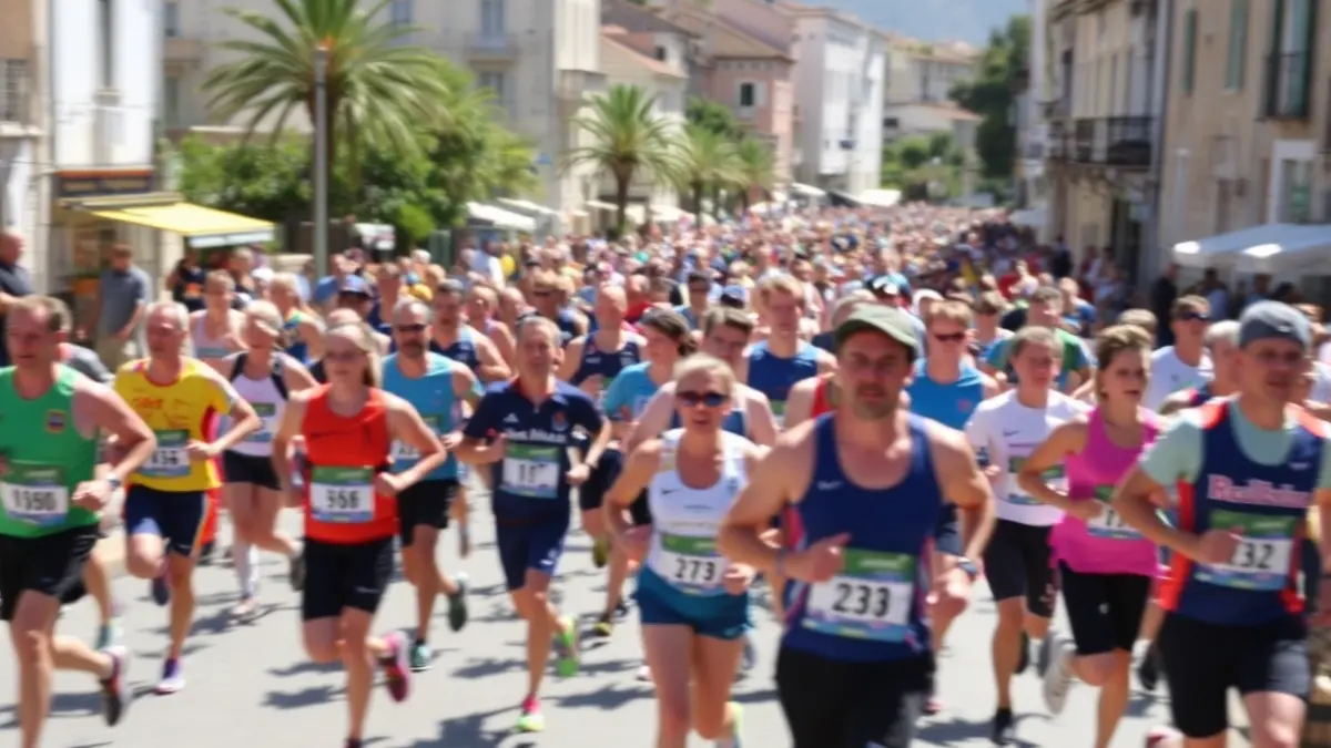 Imatge genèrica d'una cursa popular amb participants corrent en un ambient festiu.