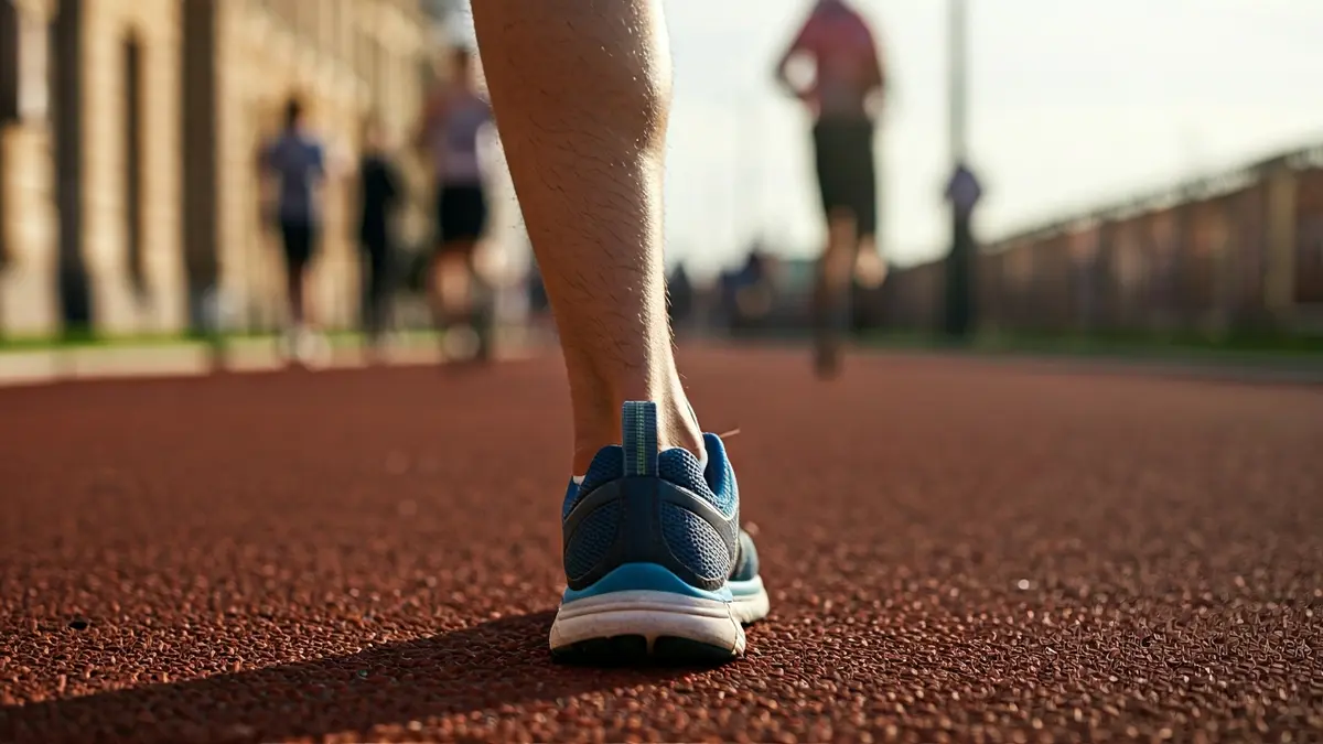 Imatge genèrica d'una sabatilla de córrer sobre asfalt, amb el fons urbà difuminat.