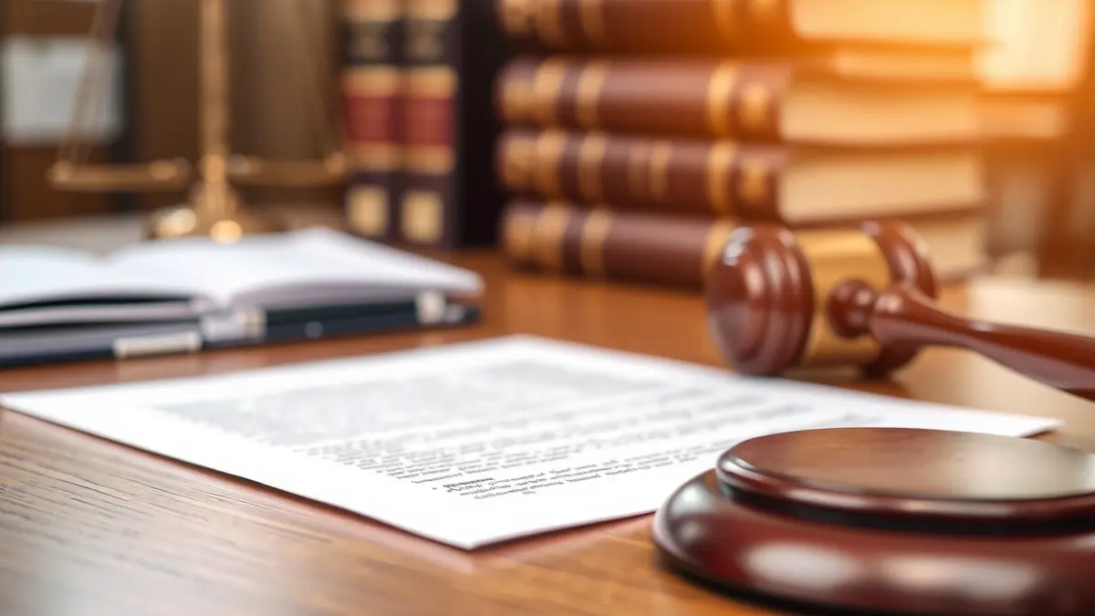 Imagen genérica de un documento legal con un mazo de juez sobre una mesa de madera.