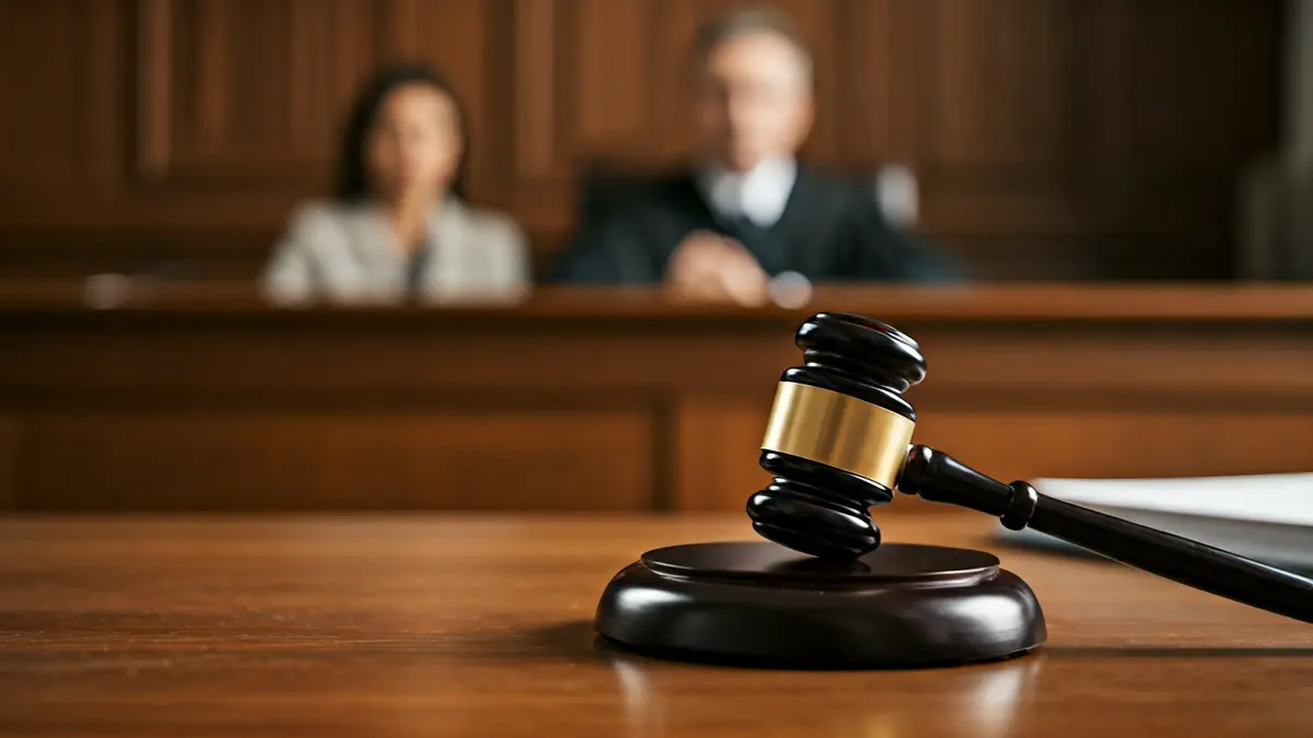 Generic image of a judge's gavel on a wooden desk in a courtroom.