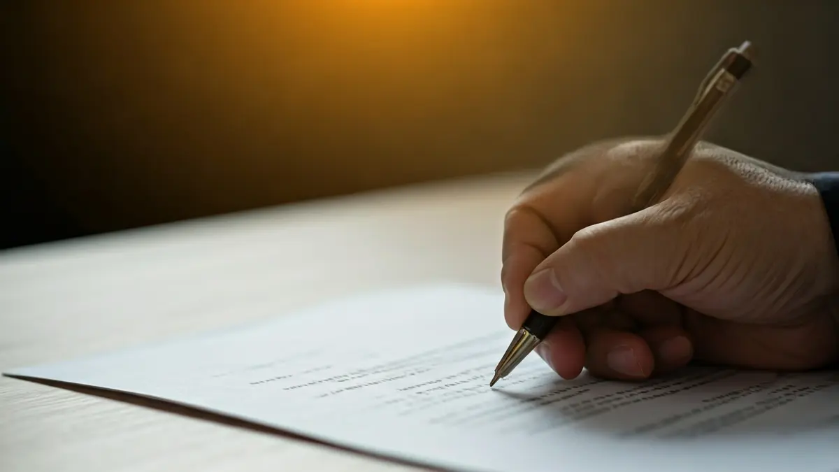 Imatge genèrica d'una mà amb un bolígraf sobre un document, simbolitzant la gestió administrativa i l'assignació de fons.