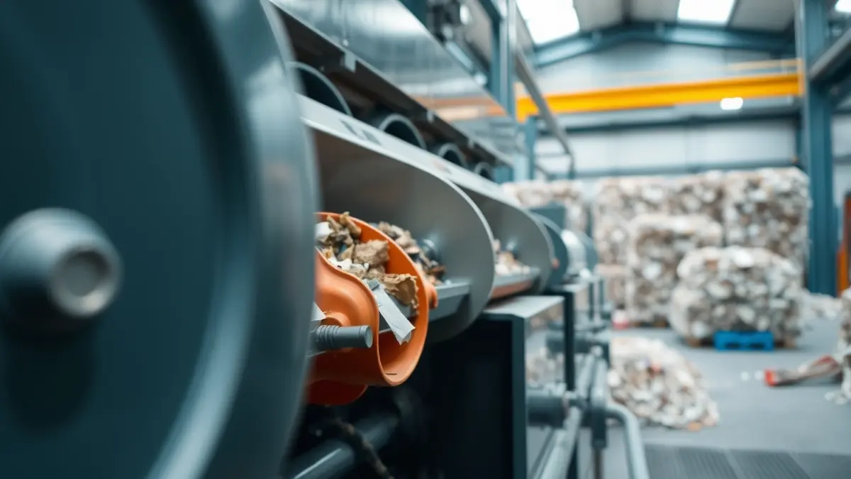 Imatge genèrica d'una planta de tractament de residus amb maquinària moderna i bales de material reciclat.