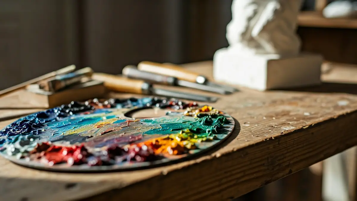 Generic image of a painter's palette and sculptor's tools, symbolizing artistic creation.