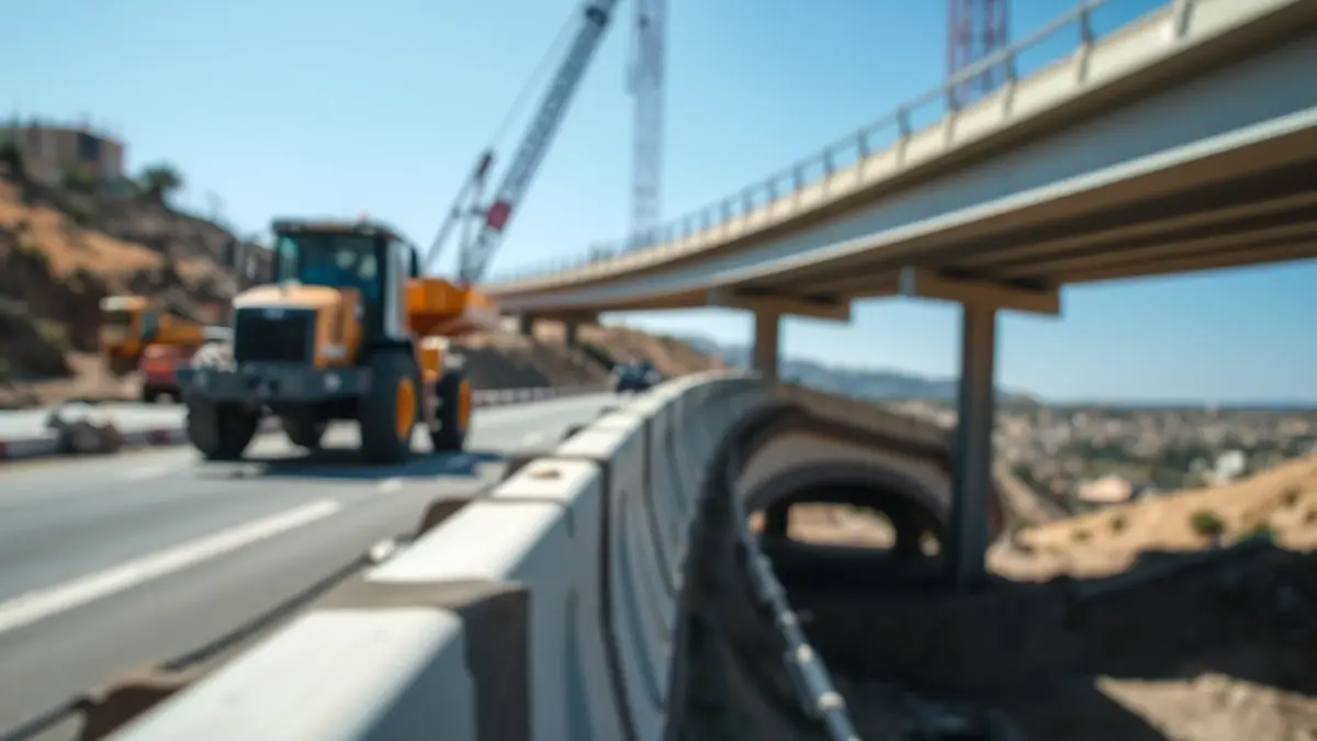Imatge genèrica d'obres en una carretera, amb maquinària pesada i barreres de seguretat.