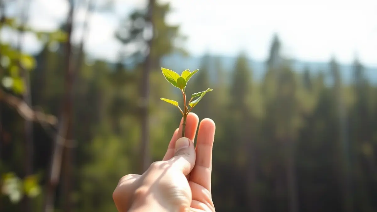Generic image of a hand holding a sapling, symbolizing forest fire prevention.
