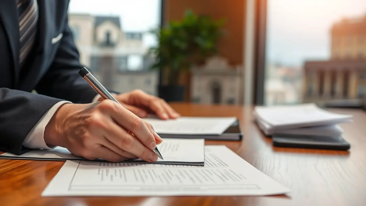Imagen genérica de manos firmando documentos oficiales, representando la gestión administrativa local.