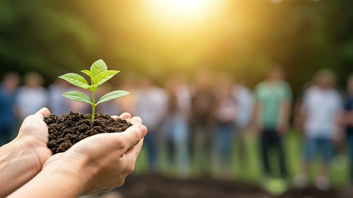 Generic image of hands planting a tree, symbolizing fire prevention and environmental protection.