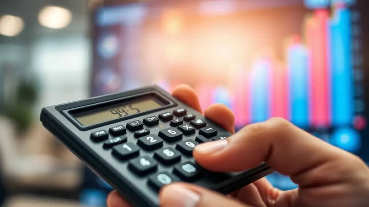 Imatge genèrica d'una mà amb una calculadora i gràfics econòmics desenfocats al fons, representant el creixement econòmic.