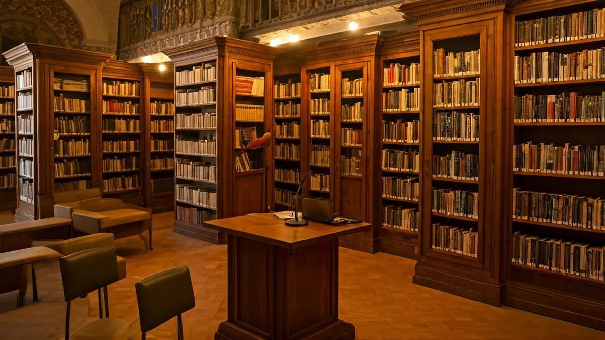 Imatge genèrica d'una sala de projecció o conferències amb un micròfon i cadires buides.