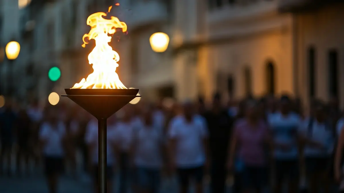 Imatge simbòlica d'una flama sent portada per un carrer de ciutat mediterrània.