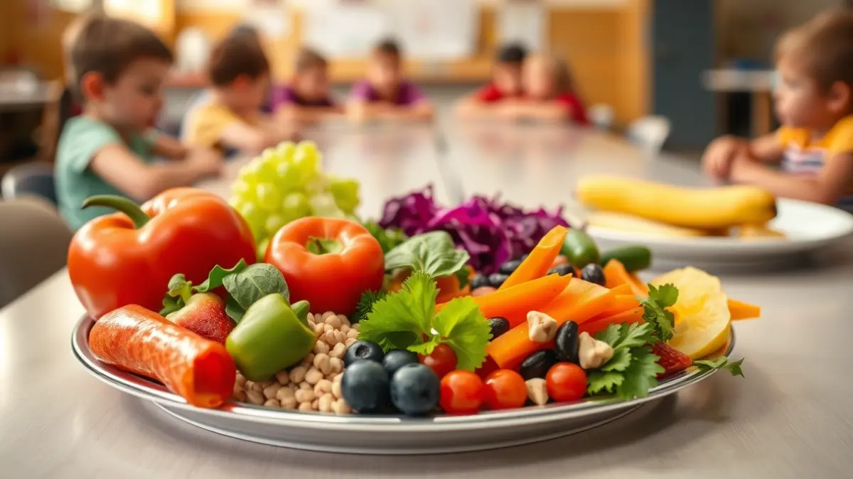 Generic image of a healthy meal plate in a school cafeteria.