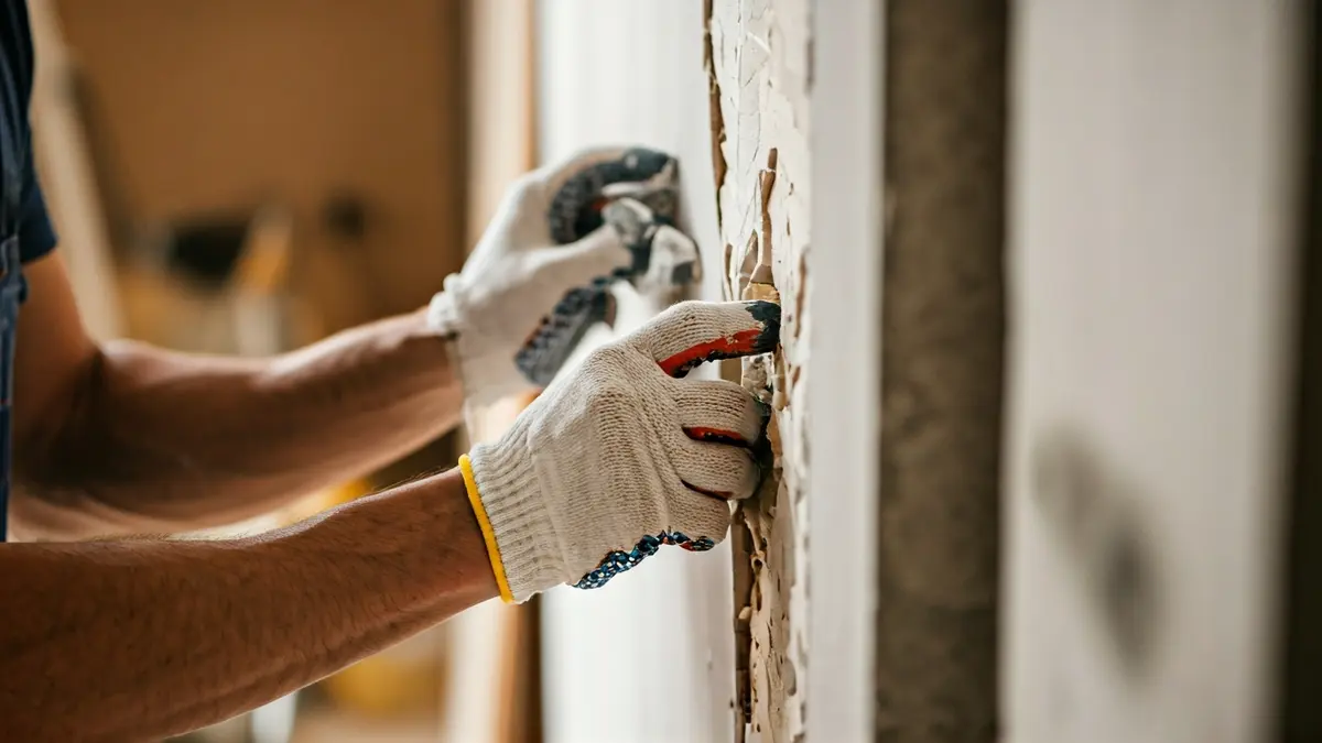 Imatge genèrica de mans d'un treballador reparant una paret en una vivenda.