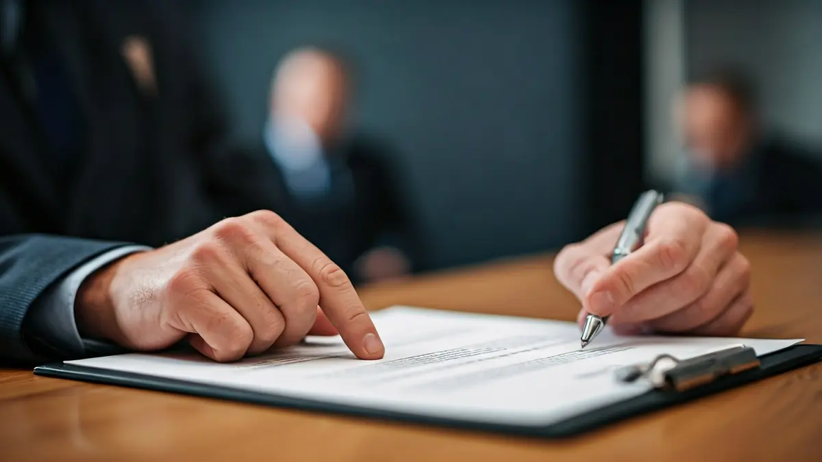 Generic image of an official document with a hand pointing to a clause.