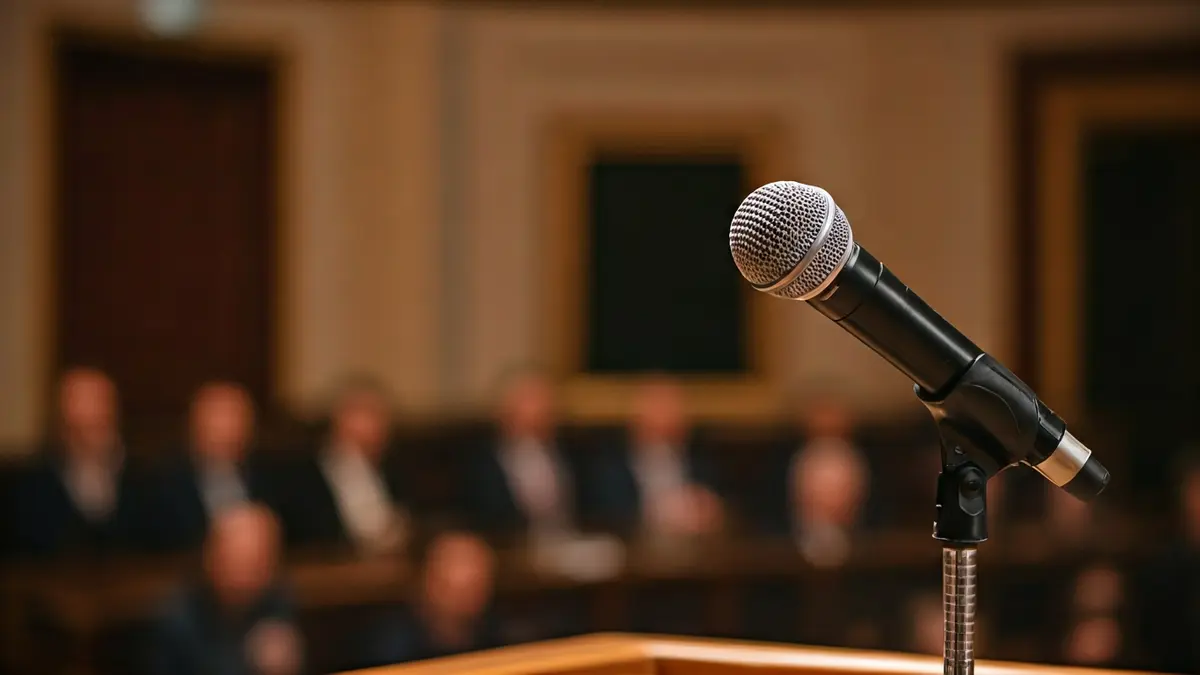 Generic image of a microphone on a podium, representing a political debate or statement.