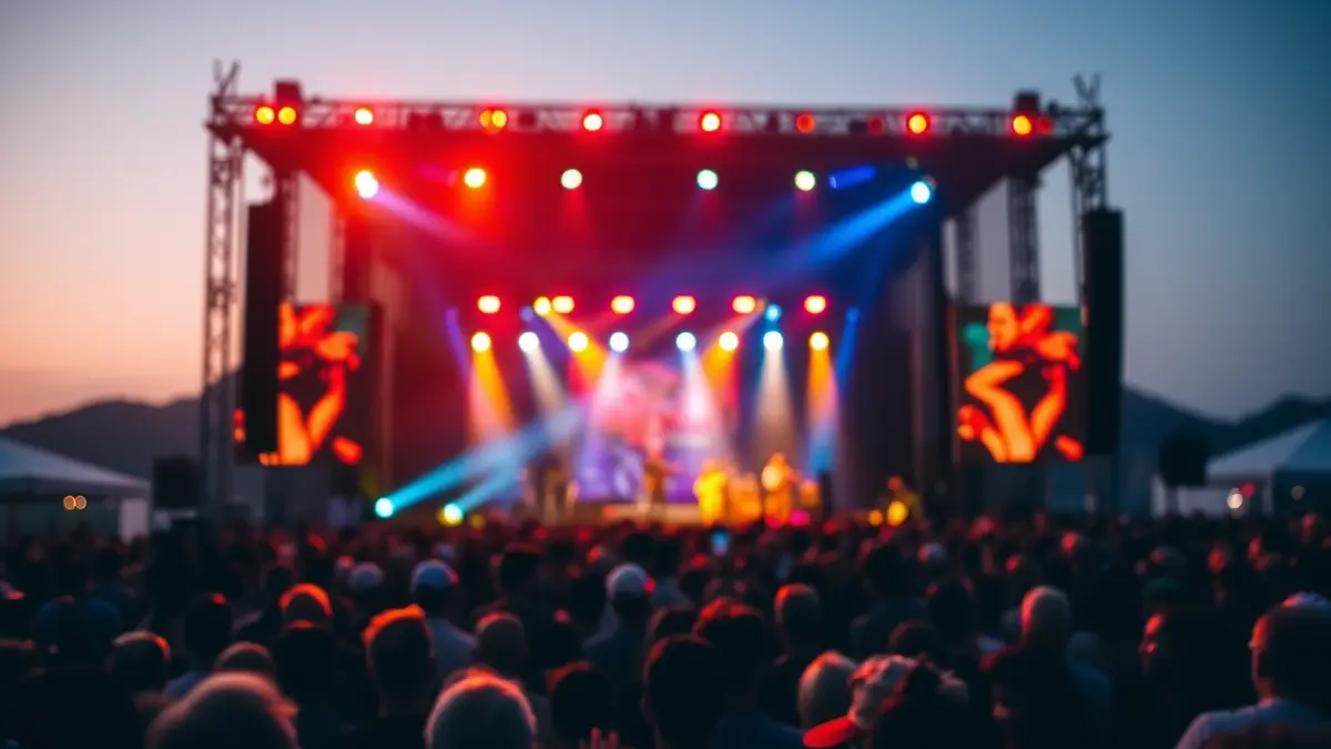 Imatge genèrica d'un concert de música en viu amb llums brillants i una multitud animada.