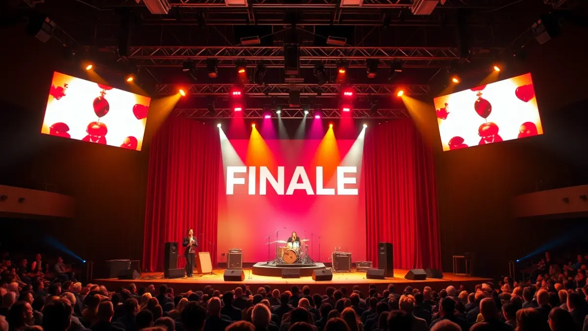 Generic image of a music competition stage with lights and instruments.