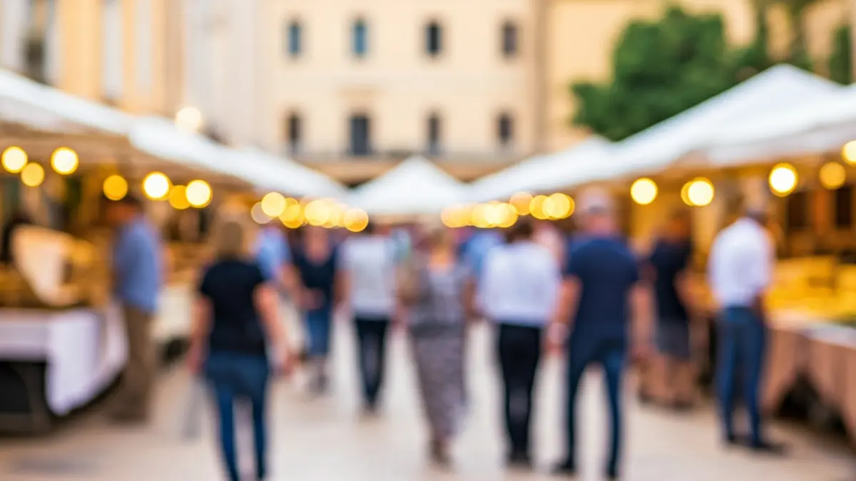 Imagen genérica de una feria de comercio local con mucha actividad y gente disfrutando.