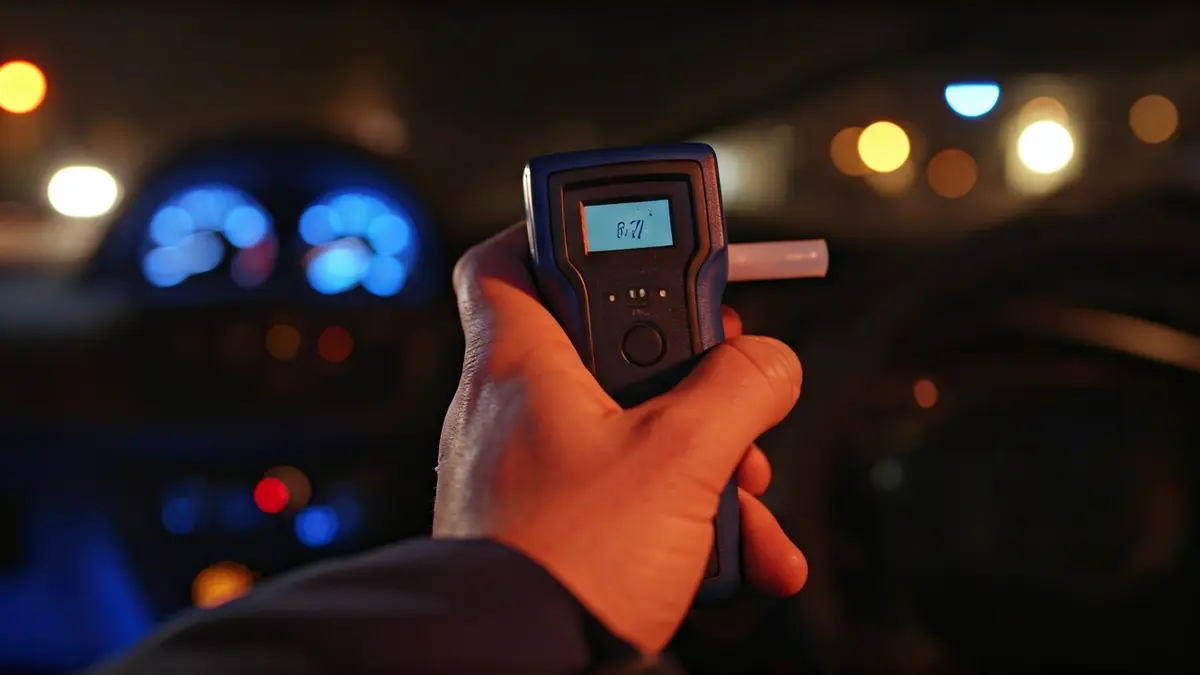 Generic image of a traffic officer conducting a breathalyzer test.