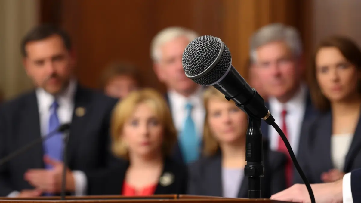 Generic image of a microphone on a podium, symbolizing political debate and discussion about Valencian identity.