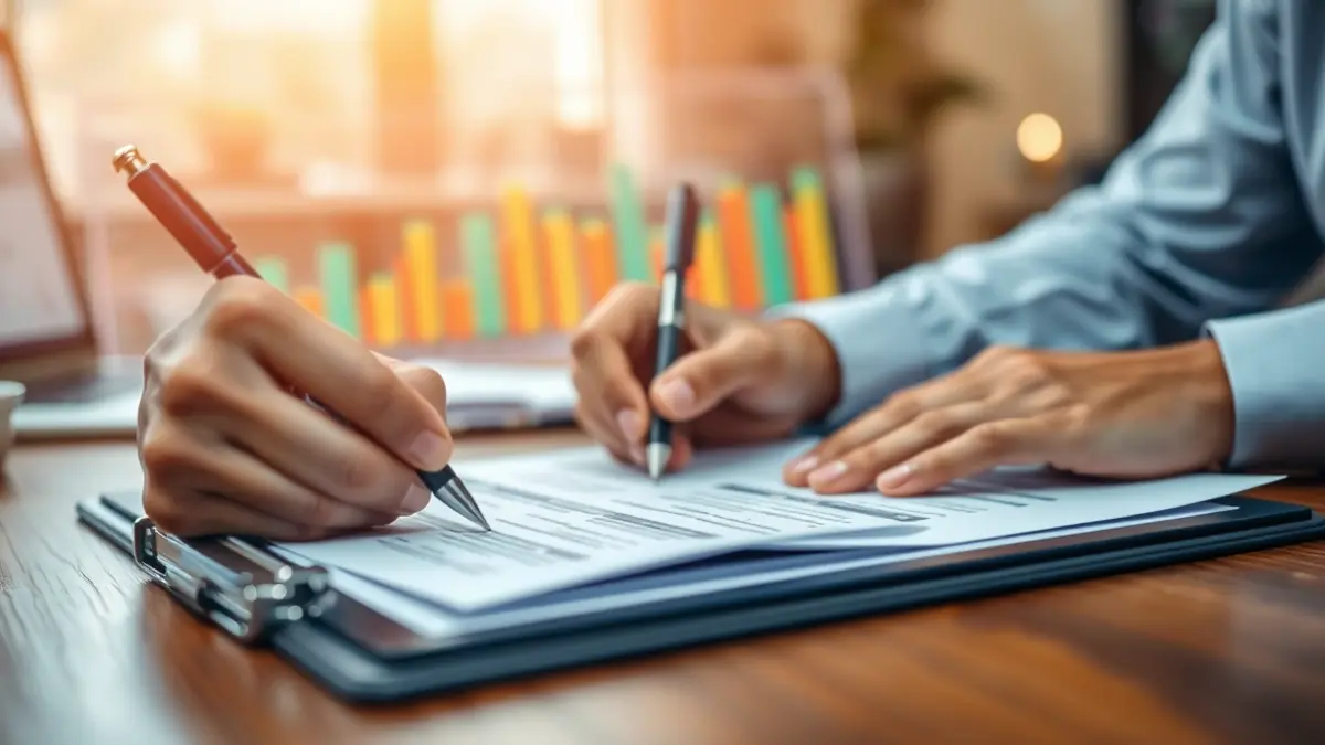 Generic image of hands signing a document, representing public investments.