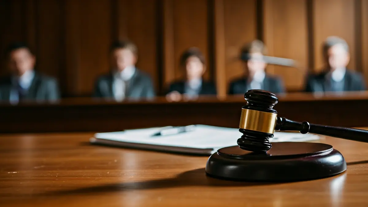 Generic image of a judge's gavel on a wooden desk in a courtroom.