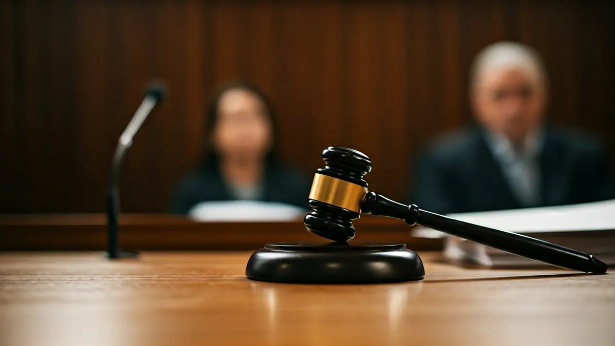 Generic image of a judge's gavel on a desk in a courtroom.