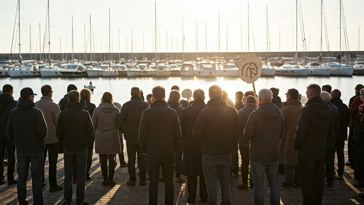 Imatge genèrica d'una concentració per la pau en un port.