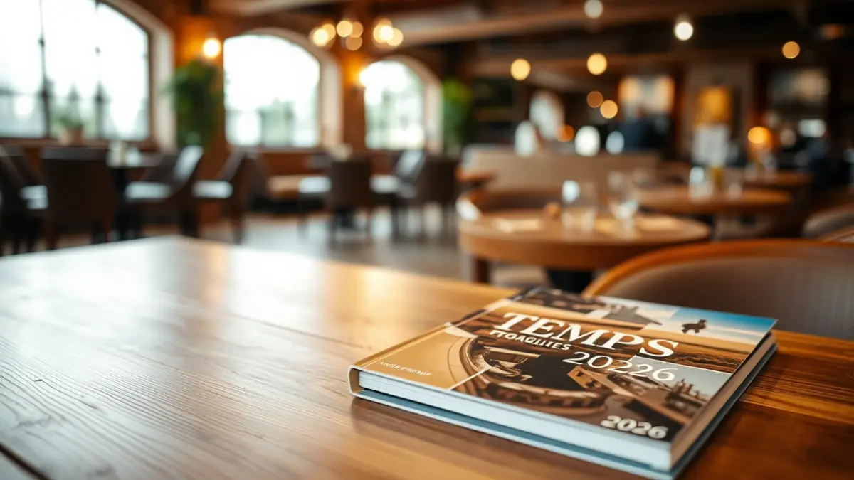 Imatge de la Guia Temps 2026 sobre una taula de fusta, amb un fons desenfocat d'un interior rústic.