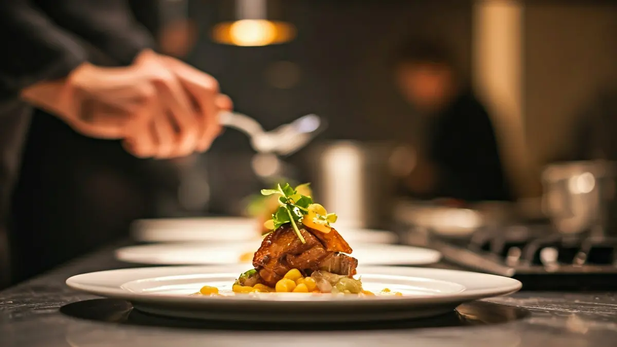 Imatge genèrica d'un xef emplatant un plat gurmet amb cura.