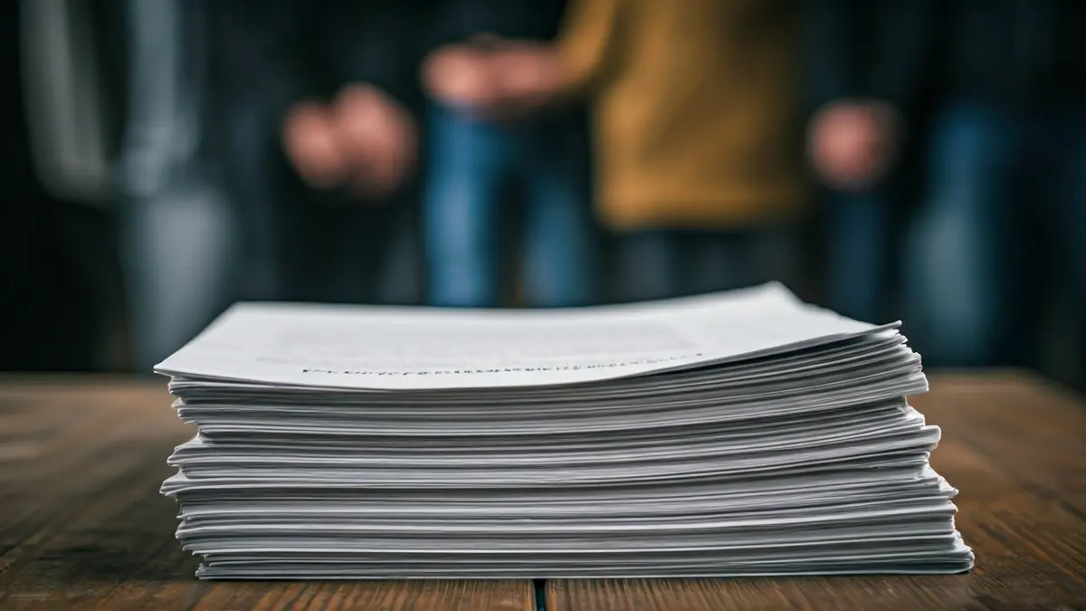 Generic image of legal documents or eviction notices on a wooden table.