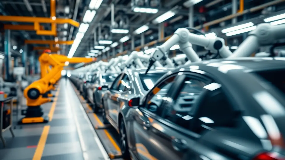 Generic image of a vehicle assembly line in a factory.
