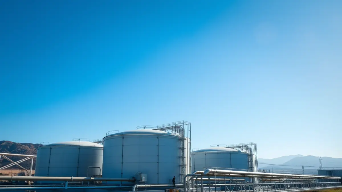 Imagen de la planta de regasificación de Sagunto, con grandes tanques de almacenamiento y tuberías.