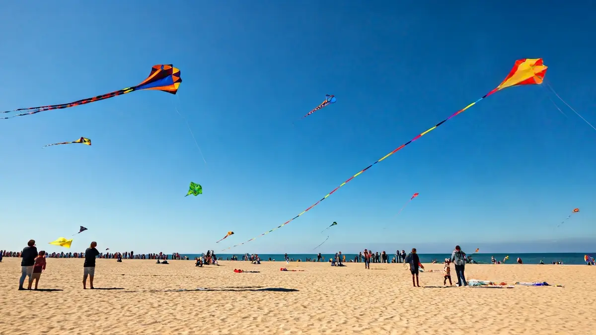 Imatge genèrica de milotxes volant en un cel blau sobre una platja.